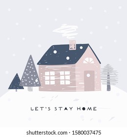 Winter or christmas cards. Vector illustration. T-Shirt Design & Printing, clothes for kids. House.