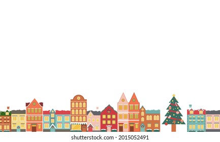 Winter Christmas cityscape vector illustration background(frame)