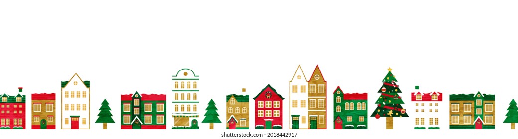 Winter Christmas cityscape vector illustration background