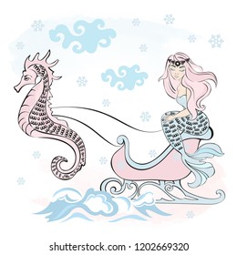 Winter Christmas Color Vector Illustration SNOW MERMAID