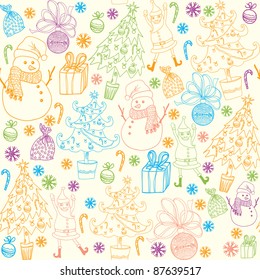 Winter christmas colorful elements seamless pattern