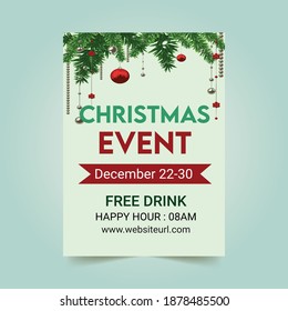 Winter Christmas composition in Flyer. Merry Christmas text Vector illustration.
