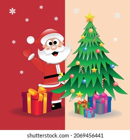 Winter christmas composition in paper cut style. Merry Christmas. Vector illustration.
