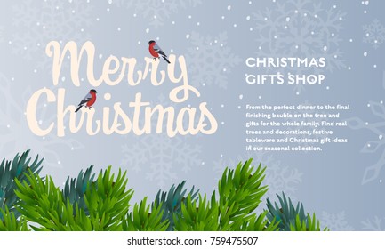 Winter Christmas concept vector flat poster design. Illustration for gift shop with place for text