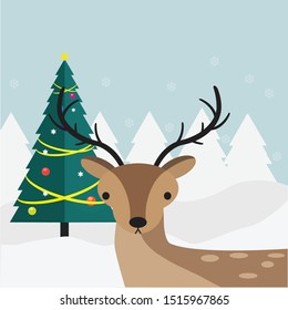 Winter Christmas With Deer Design Illustrator vector