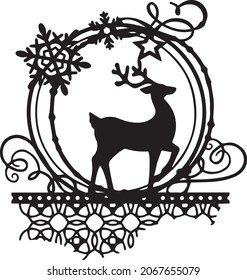 Winter, Christmas, Deer Vector, Clip Art, Black and White