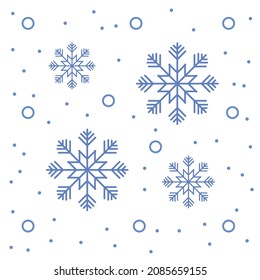 Winter and Christmas design background vector. Set of snowflakes icon. Ice blue snowing symbol. 