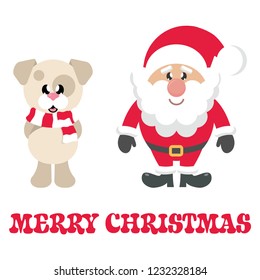 winter christmas dog with scarf and santa claus and christmas text