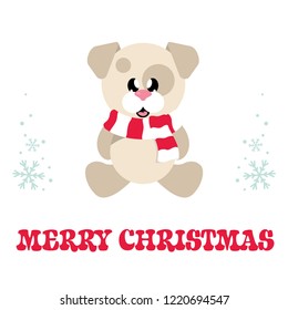 winter christmas dog with scarf sitting and christmas text