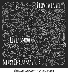 Winter christmas doodles collection. Vector.