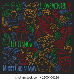 Winter christmas doodles collection. Vector.