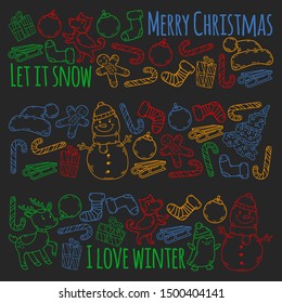 Winter christmas doodles collection. Vector.