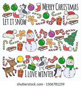 Winter christmas doodles collection. Vector.
