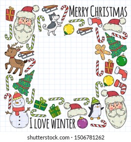 Winter christmas doodles collection. Vector.