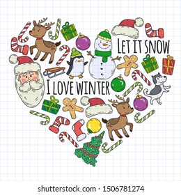 Winter christmas doodles collection. Vector.