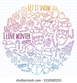 Winter christmas doodles collection. Vector.