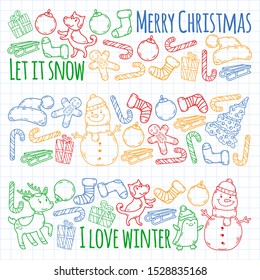 Winter christmas doodles collection. Vector.