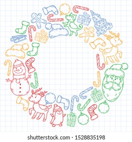 Winter christmas doodles collection. Vector.