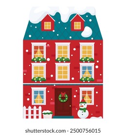 Winter Christmas european house vector flat illustration