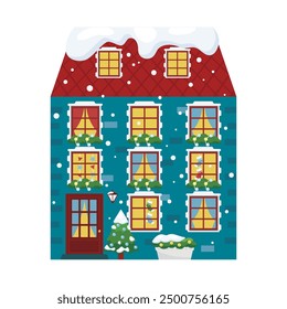 Winter Christmas european house vector flat illustration