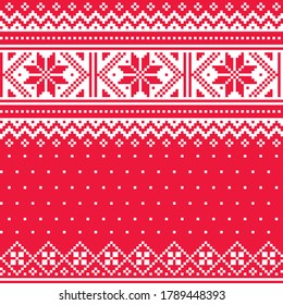 Winter, Christmas Fair Isle style traditional knitwear vector seamless pattern, retro Scottish knit repetitive design with snowflakes. Retro textile folk art background inspired by traditional pattern