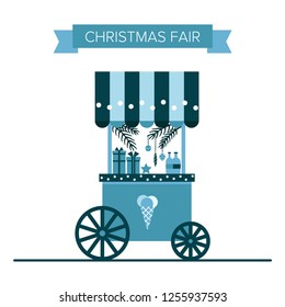 Winter Christmas fair market, ice cream and sweets cart, souvenir stalls, gift shops