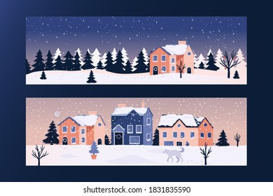 Winter Christmas Flat design banners template. Landscape Vector Background