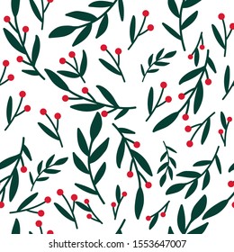 Winter Christmas florals pattern background. Ideal for wrapping paper, poster, advert, apparel, cloth. 
