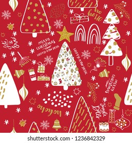 Winter Christmas forest creative background. Seamless pattern
