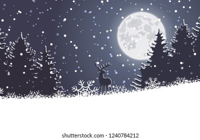 Winter christmas forest with deer