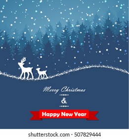 Winter christmas forest with deer