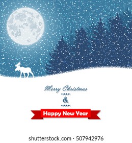 Winter christmas forest with deer
