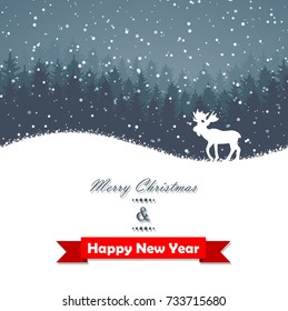 Winter christmas forest with deer