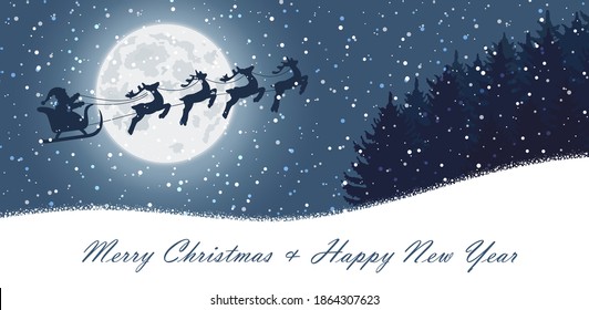 Winter christmas forest with Santa Claus rides	