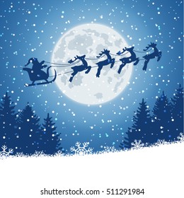 Winter christmas forest with Santa Claus rides