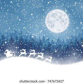 Winter christmas forest with Santa Claus rides
