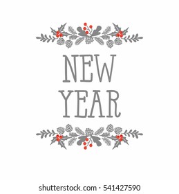 Winter Christmas frame, elements, and illustrations