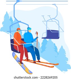 Winter christmas fun skiing skates outdoor games people. Skiing in winter, ice skating, playing outdoors, active season cartoon style vector illustration isolated on white