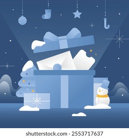 Winter Christmas gift open illustration