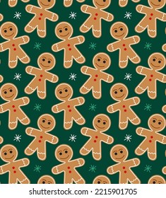 Winter Christmas gingerbread man pattern background