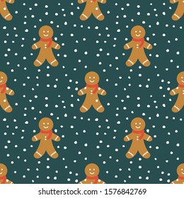 Winter Christmas gingerbread man seamless pattern. Vector illustration.