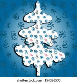 Winter Christmas greeting card with a Christmas tree