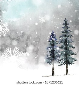 Winter christmas hand-painted watercolor card