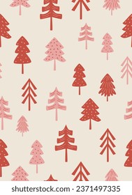 winter Christmas holiday pattern of Christmas trees in pink