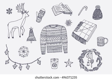 winter christmas home objects set