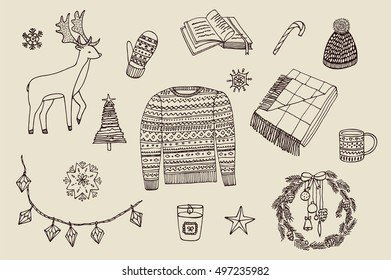 winter christmas home objects set