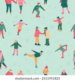 Winter Christmas ice skating seamless pattern 