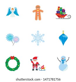 Winter Christmas icon set. Flat set of 9 winter Christmas vector icons for web design isolated on white background