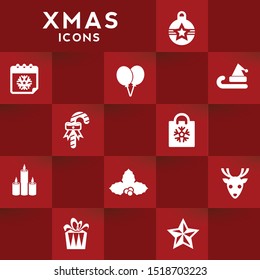 Winter and Christmas icons on red abstract background. 