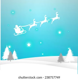 Winter Christmas illustration with santa on a sleigh with reindeers vector